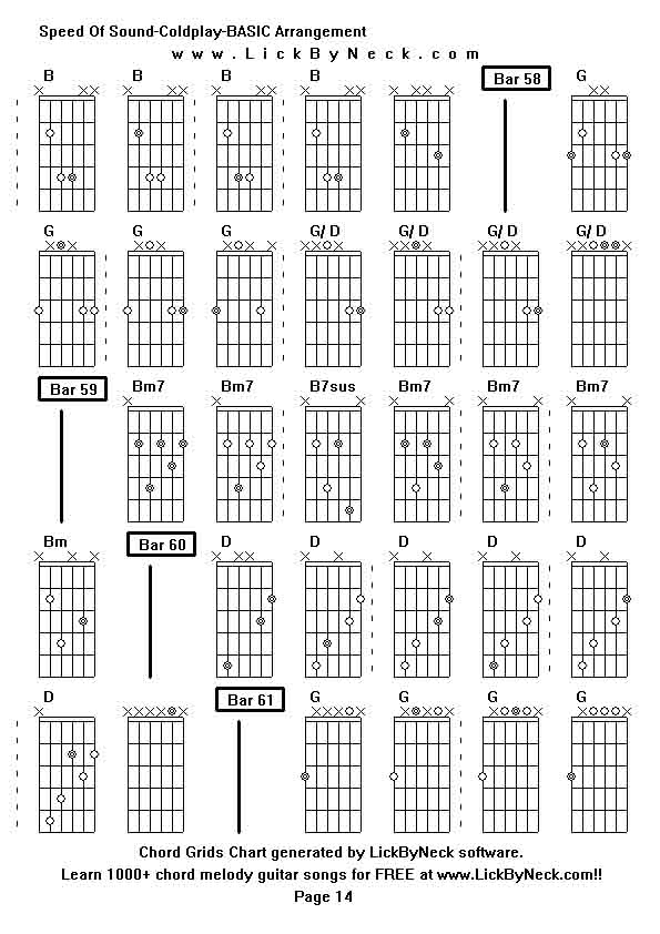 Chord Grids Chart of chord melody fingerstyle guitar song-Speed Of Sound-Coldplay-BASIC Arrangement,generated by LickByNeck software.